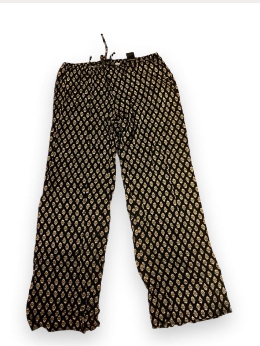 H&M Black Wide-Leg Pants with Cream Diamond Print